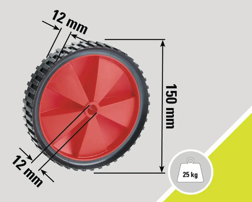Hjul med måtten 150 millimeter högt och 12 millimeter brett