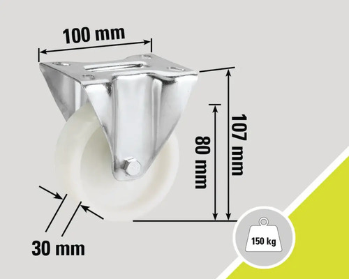 Rullställ med en lastkapacitet på 150 kg och måtten 100 x 107 x 30 millimeter.