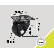 Hjul med måtten 84 mm gånger 79 mm och en lastkapacitet på 300 kg