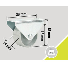 Svängbart hjul med måtten 30 mm gånger 18 mm, hjuldiameter 14 mm, lastkapacitet 20 kg