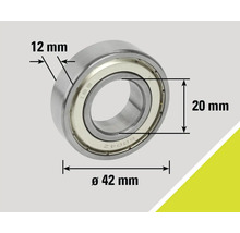 Kullager med dimensionerna 12 mm, 20 mm och en diameter på 42 mm