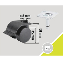 Möbelhjul med lås, 35 mm hjuldiameter och 70 kg lastkapacitet