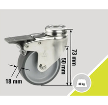 Svängbart hjul med broms, diameter 50 mm, lastkapacitet 40 kg