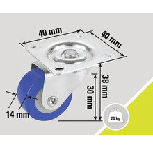 Svänghjul med en lastkapacitet på 20 kilogram och måtten 40 x 40 x 38 millimeter