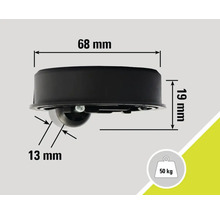 Bild med måttangivelser för en transportrulle, lastkapacitet 50 kilogram