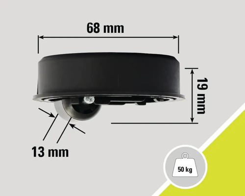 Bild med måttangivelser för en transportrulle, lastkapacitet 50 kilogram