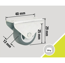 Hjul med en lastkapacitet på 30 kilogram och måtten 40 x 29 millimeter.