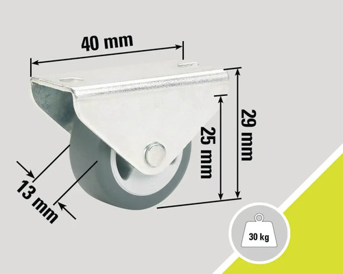 Hjul med en lastkapacitet på 30 kilogram och måtten 40 x 29 millimeter.