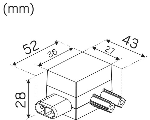 Teknisk ritning av en kontakt med mått i millimeter
