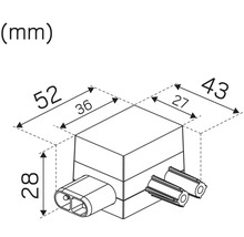 Teknisk ritning av ett anslutningsstycke med måttangivelser i millimeter