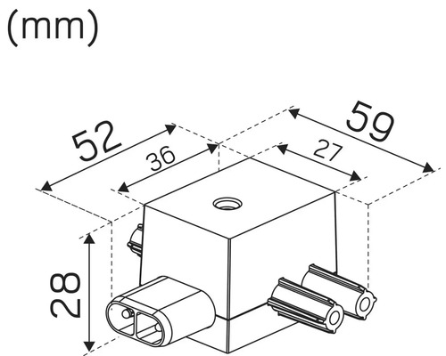 Teknisk ritning av en anslutningsdetalj med mått i millimeter