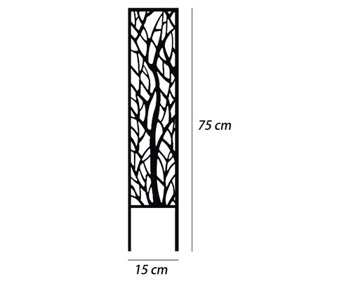 Dekorationselement med trämotiv och måtten 75 cm högt och 15 cm brett