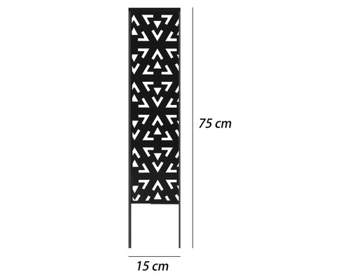 Mått på en insynsskydd med mönster och en höjd på 75 centimeter.