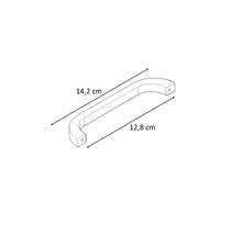 Ritning av ett möbelhandtag med måtten 14,2 cm och 12,8 cm
