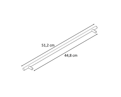 Diagram över en 51,2 centimeter lång stång med ett avstånd på 44,8 centimeter