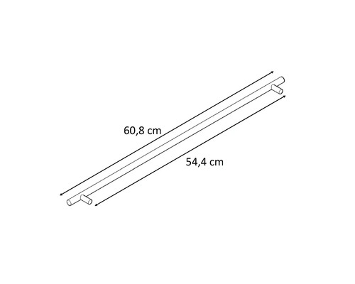 Teknisk ritning av en stång med måtten 60,8 cm och 54,4 cm