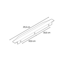 Teknisk ritning av en 29,6 centimeter lång och 10,6 centimeter bred metallprofil