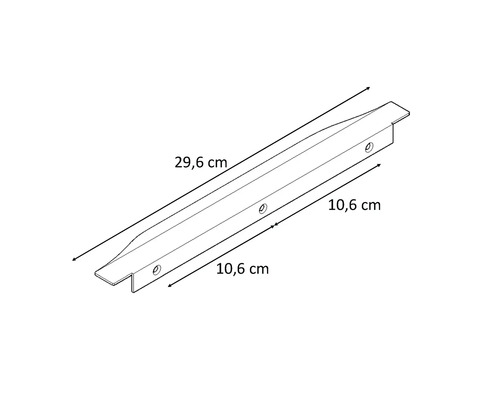 Teknisk ritning av en 29,6 centimeter lång och 10,6 centimeter bred metallprofil