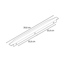 Ritning av en profil som är 39,6 centimeter lång med två sidor som är 15,6 centimeter långa