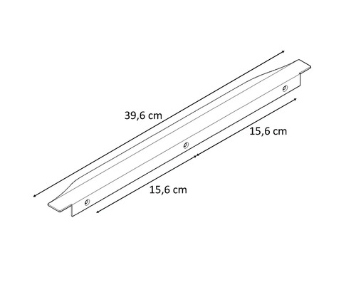 Ritning av en profil som är 39,6 centimeter lång med två sidor som är 15,6 centimeter långa