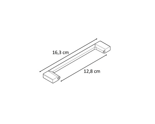 Ritning av ett möbelhandtag med måtten 16,3 cm och 12,8 cm.