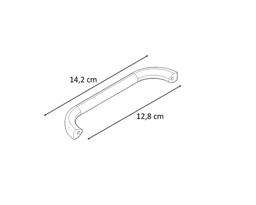 Ritning av ett möbelhandtag med måtten 14,2 cm och 12,8 cm