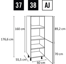 Teknisk ritning av ett högskåp med dimensioner