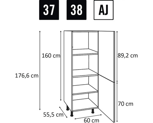 Teknisk ritning av ett högskåp med dimensioner