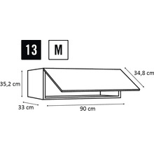Illustration av ett köksskåp med måtten 90 x 35,2 x 33 centimeter
