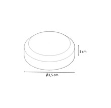Ritning av en täckkåpa med en diameter på 3,5 cm och en höjd av 1 cm