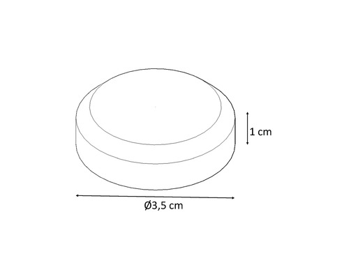 Ritning av en täckkåpa med en diameter på 3,5 cm och en höjd av 1 cm