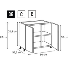 Bild av ett underskåp med måtten 90 gånger 87 gånger 55,5 centimeter.