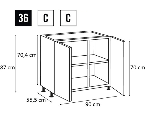 Bild av ett underskåp med måtten 90 gånger 87 gånger 55,5 centimeter.