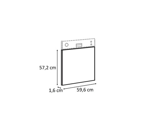 Ritning av en spegel med måtten 57,2 centimeter hög, 59,6 centimeter bred och 1,6 centimeter djup.