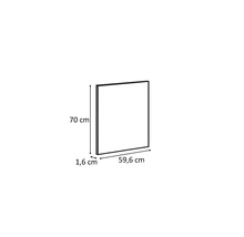 Ritning av ett skåpelement med måtten 70 cm höjd, 59,6 cm bredd och 1,6 cm djup