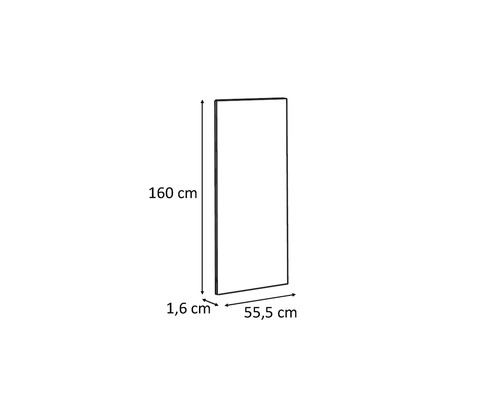 Mått på en produkt: 160 cm höjd, 55,5 cm bredd och 1,6 cm djup