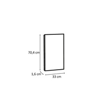 Skåpdörr med måtten 70,4 cm höjd, 33 cm bredd och 1,6 cm djup