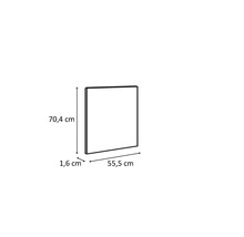Bild av en kvadratisk spegel som mäter 70,4 cm hög, 55,5 cm bred och 1,6 cm djup.