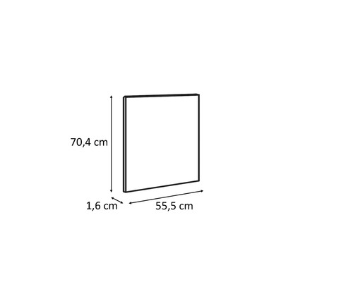 Bild av en kvadratisk spegel som mäter 70,4 cm hög, 55,5 cm bred och 1,6 cm djup.
