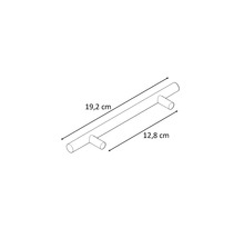 Ritning av ett möbelhandtag med måtten 19,2 cm och 12,8 cm