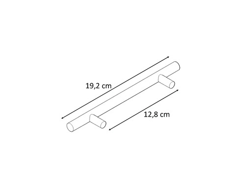 Ritning av ett möbelhandtag med måtten 19,2 cm och 12,8 cm