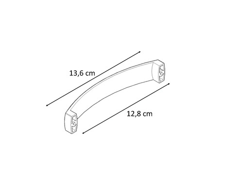 Ritning av ett möbelhandtag med måtten 13,6 cm och 12,8 cm.