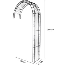 Trädgårdsbåge av metall med måtten 260 cm hög, 132 cm bred och 40 cm djup