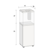 Ritning av ett akvarium med underskåp och måttangivelser