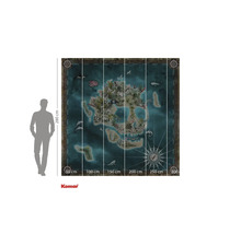 Komar väggmålning med en ö karta med djur och växter, storlek 300 x 280 centimeter