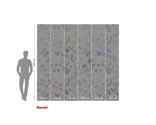 Komar fototapet med blommönster, 280 cm högt och bredder från 50 cm till 300 cm