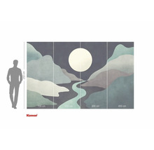 Fototapet med abstrakt bergmotiv och måne, mått med storleksangivelse