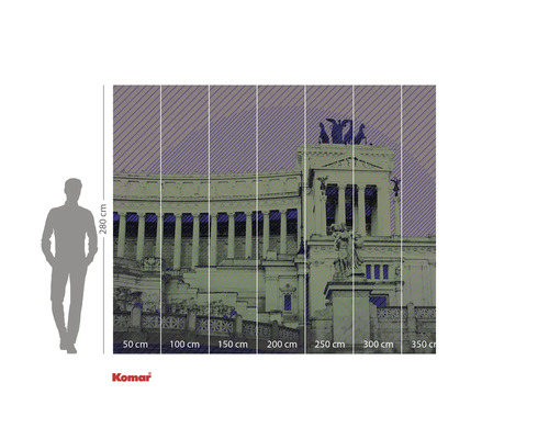 Fototapet med en byggnad och måttangivelser