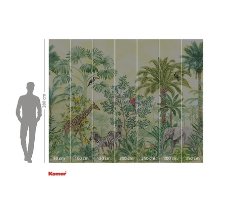 Fototapet med djungeltema med djur som giraff, zebra och elefant