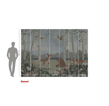 Fototapet med skogsdjur med träd, rådjur, björn, hare, räv och ekorre